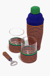 BEADED WHISKEY BAR SET | BLUE STRIPE