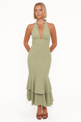 Robyn Halterneck Maxi Dress - Olive Green