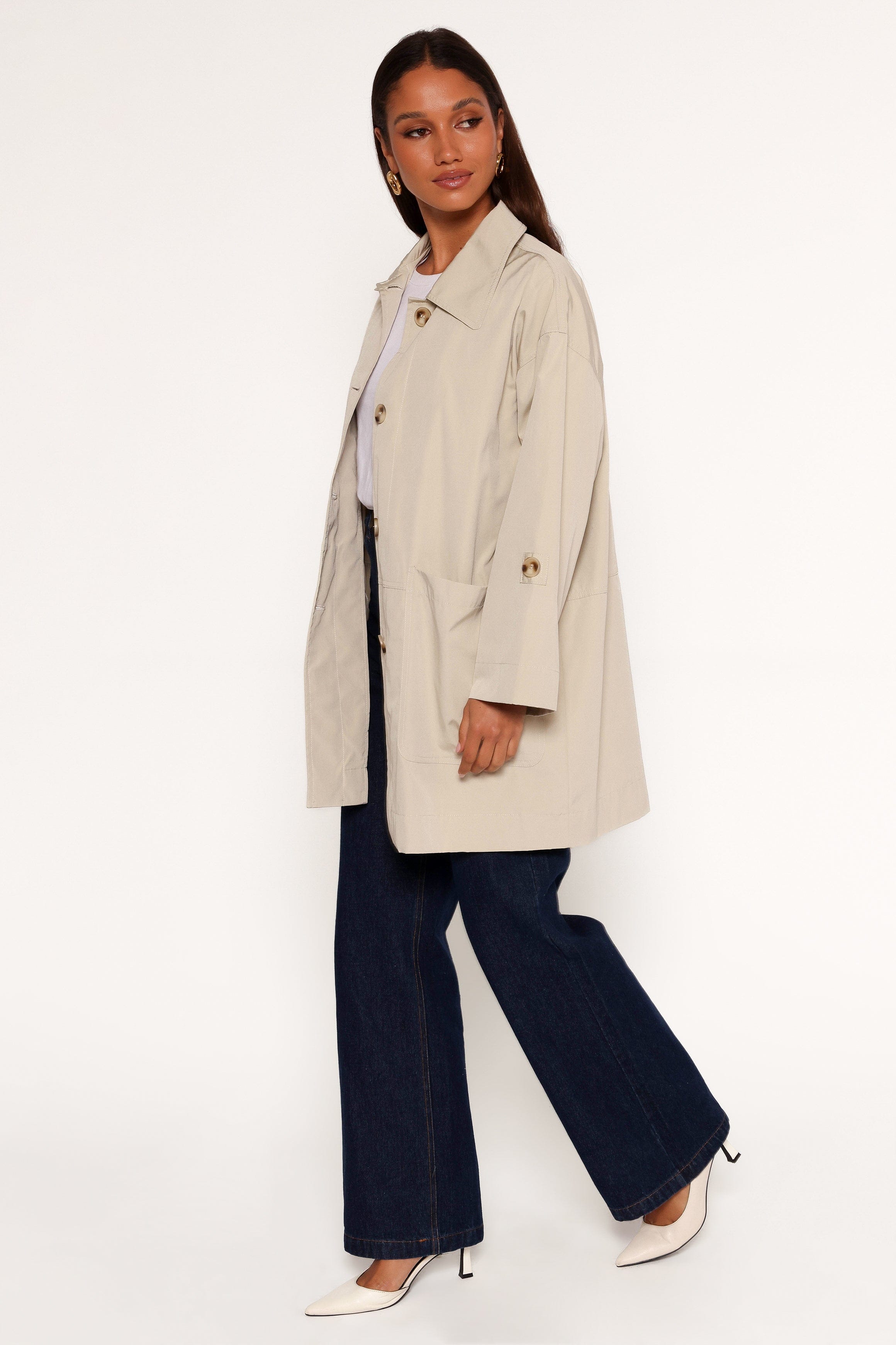 Stella Button Front Collar Jacket - Taupe