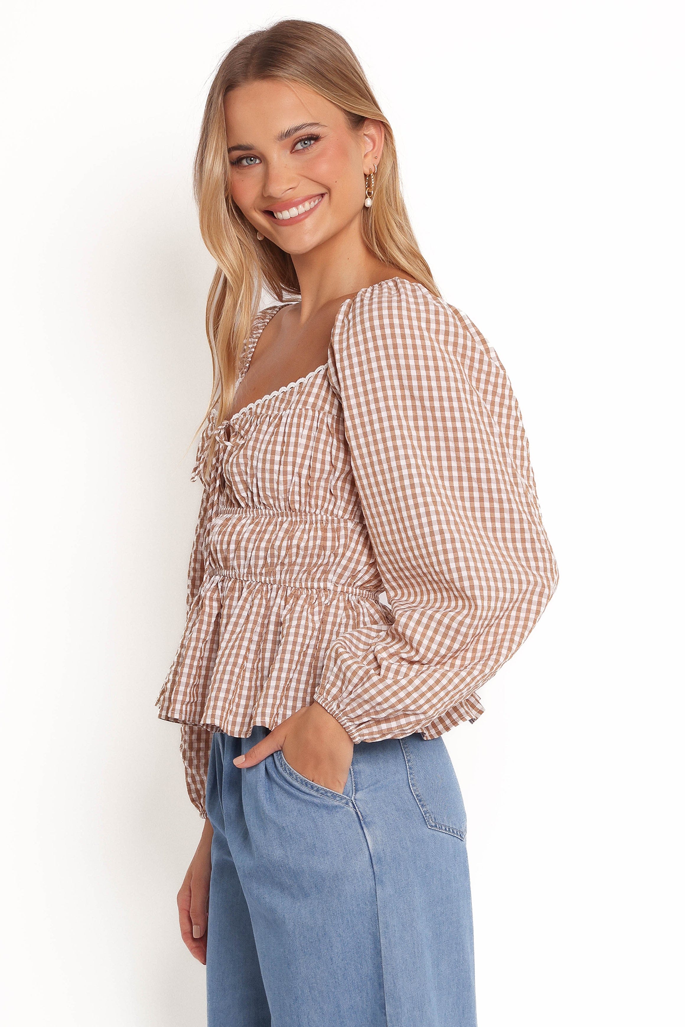 Saphia Top - Brown Check