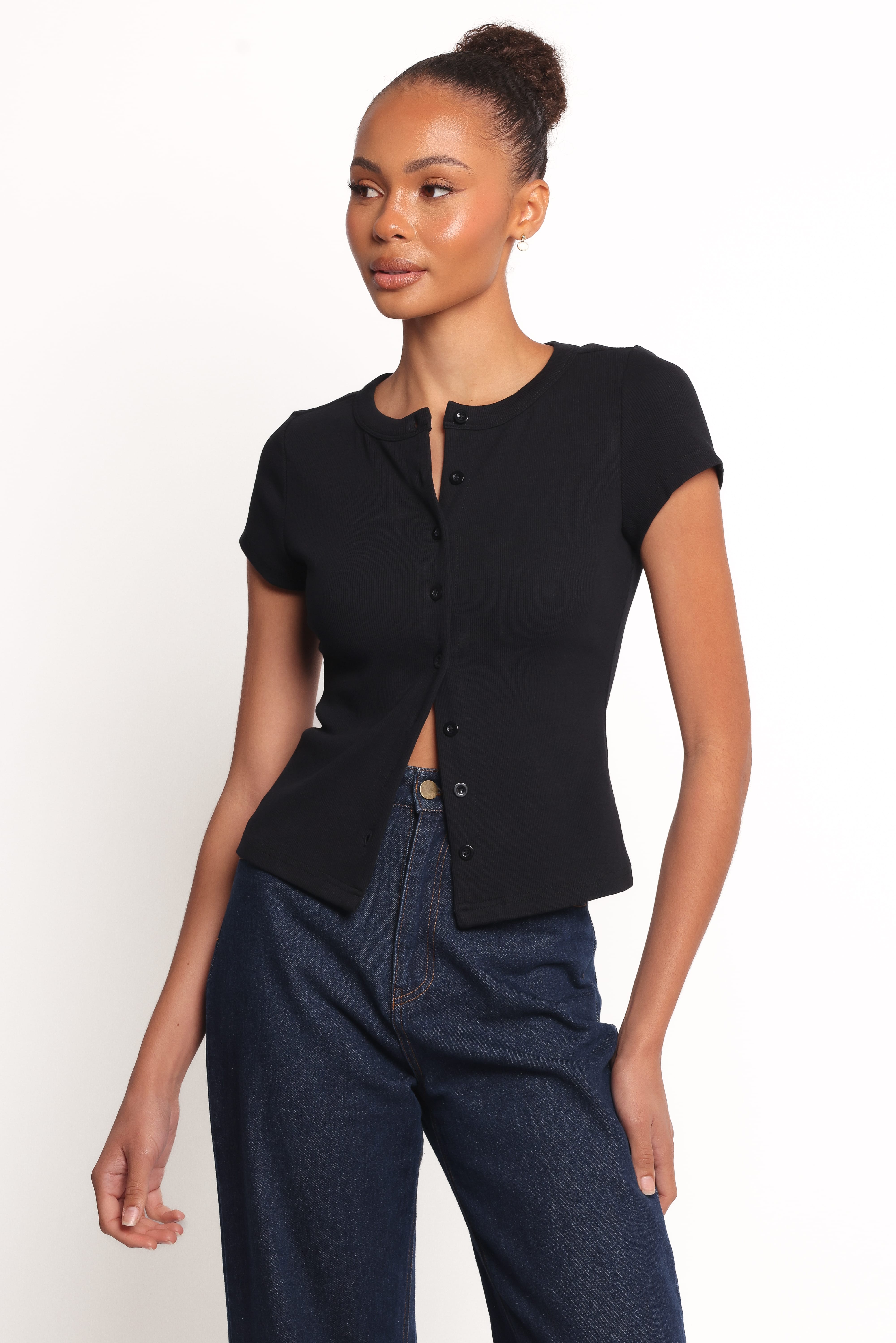 Tylarah Short Sleeve Cardigan Top - Black